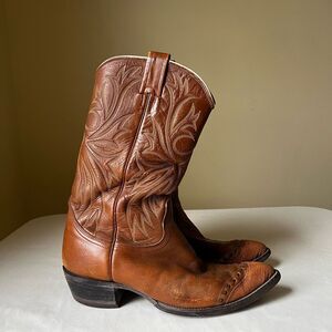Vintage Nocona Cowboy Boots Men's‎ 8.5 D Brown Leather Lizard Wingtip Western